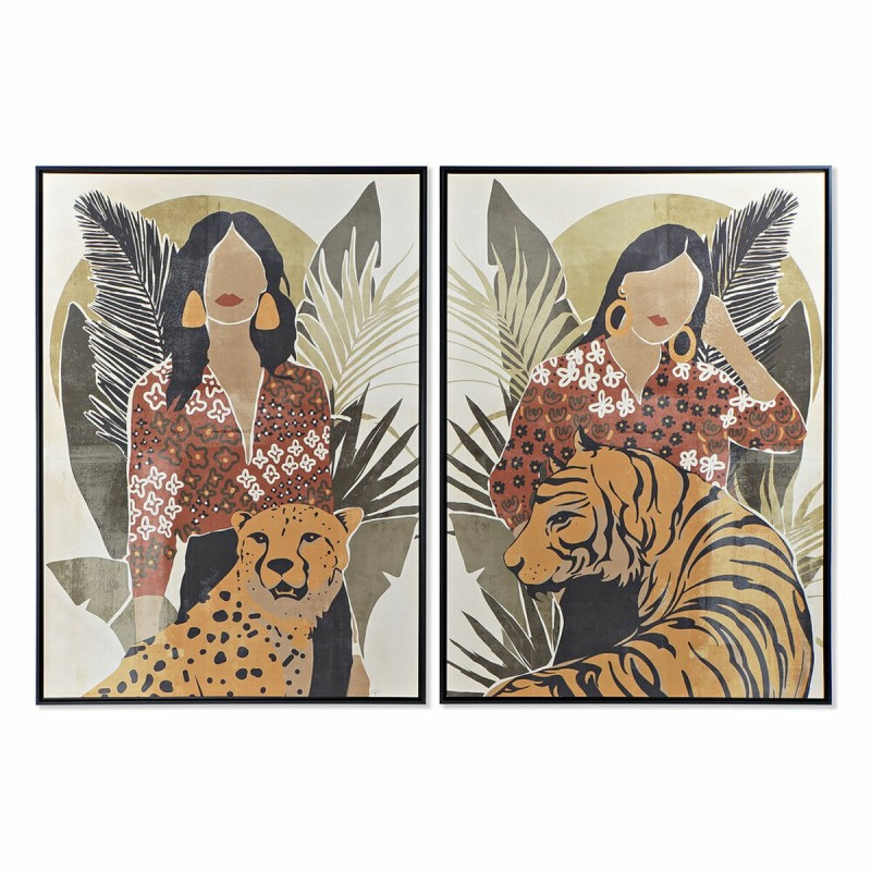 Cadre DKD Home Decor Femme Tigre 104 x 4