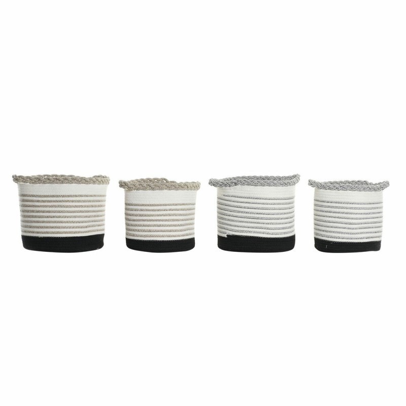 Set de basket DKD Home Decor Blanc Marron Noir Gris Rayures Boho 30 x 30 x 30 cm Plastique 2 Pièces (2 Unités) (4 pcs)