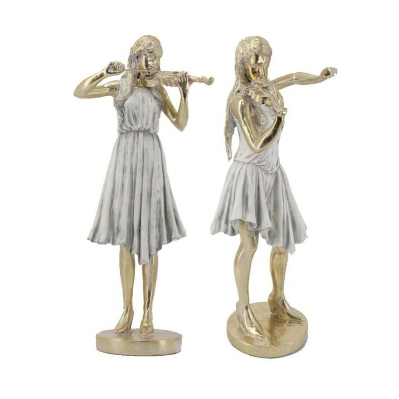 Figurine Décorative DKD Home Decor Doré Blanc Résine Musicien (26.5 x 20 x 60 cm) (2 pcs)