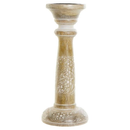 Pot à Bougie DKD Home Decor Blanc Marron Métal Plastique Bois de manguier Floral Indien 12