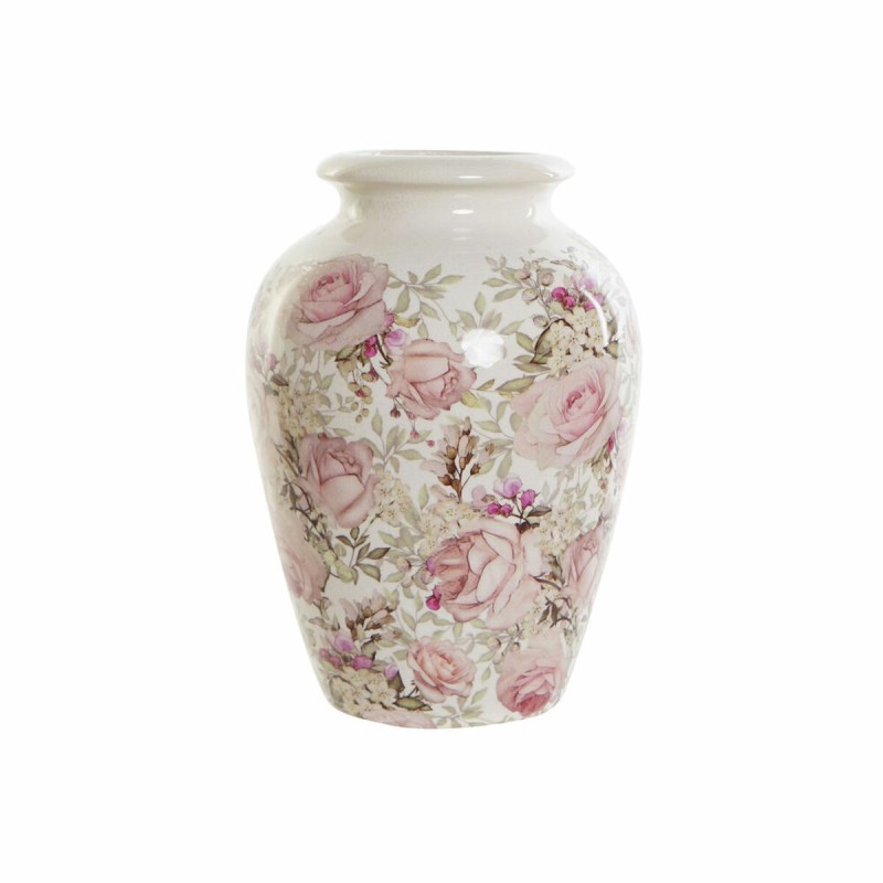 Vase DKD Home Decor Blanc Rose Céramique Shabby Chic (18 x 18 x 25 cm)