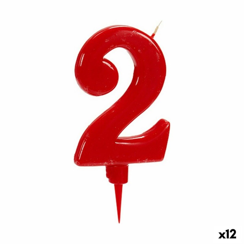 Bougie Anniversaire Rouge Numéro 2 (12 Unités)