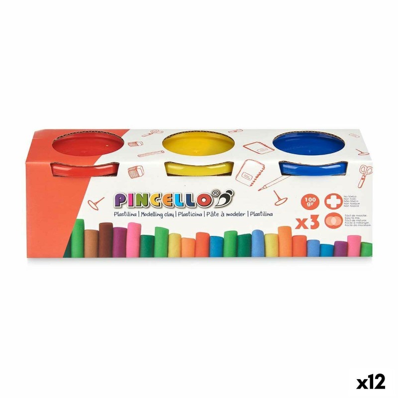 Pâte à modeler en argile Pincello 501 Jaune Bleu Rouge (12 Unités)