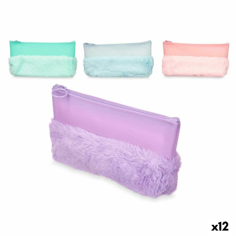 Trousse d'écolier Pincello 443 Bleu Vert Violet Rose 21 x 9 x 3 cm Pompon (12 Unités)