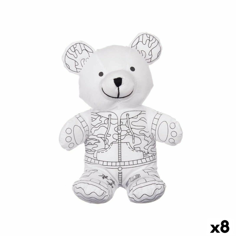 Peluche à colorier Pincello ST339 Blanc Noir Tissu 17 x 21 x 12 cm Ours (8 Unités)