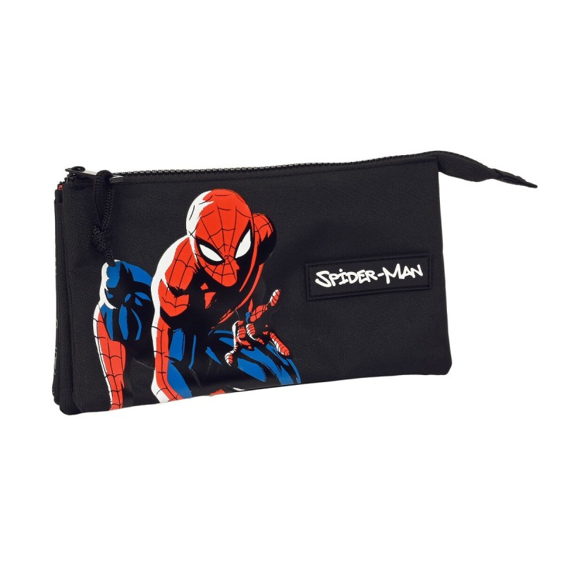 Trousse Fourre-Tout Triple Spiderman Hero Noir 22 x 12 x 3 cm