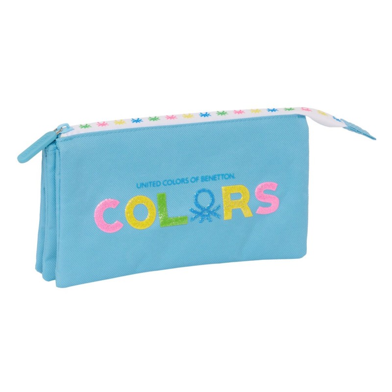 Trousse Fourre-Tout Triple Benetton Spring Bleu ciel 22 x 12 x 3 cm