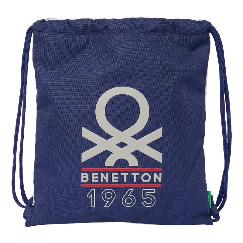 Sac à dos serré par des ficelles Benetton Varsity Gris Blue marine 35 x 40 x 1 cm