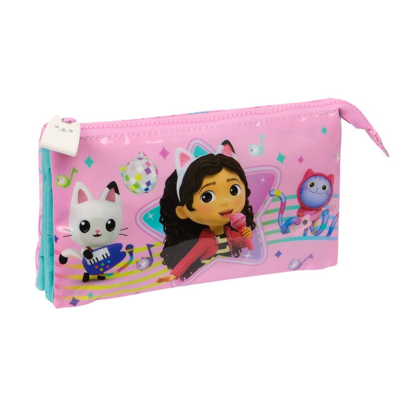 Trousse Fourre-Tout Triple Gabby's Dollhouse Party Rose 22 x 12 x 3 cm