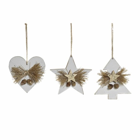 Décorations de Noël DKD Home Decor Coeur Bois Corde (12 x 3 x 12 cm) (3 pcs)