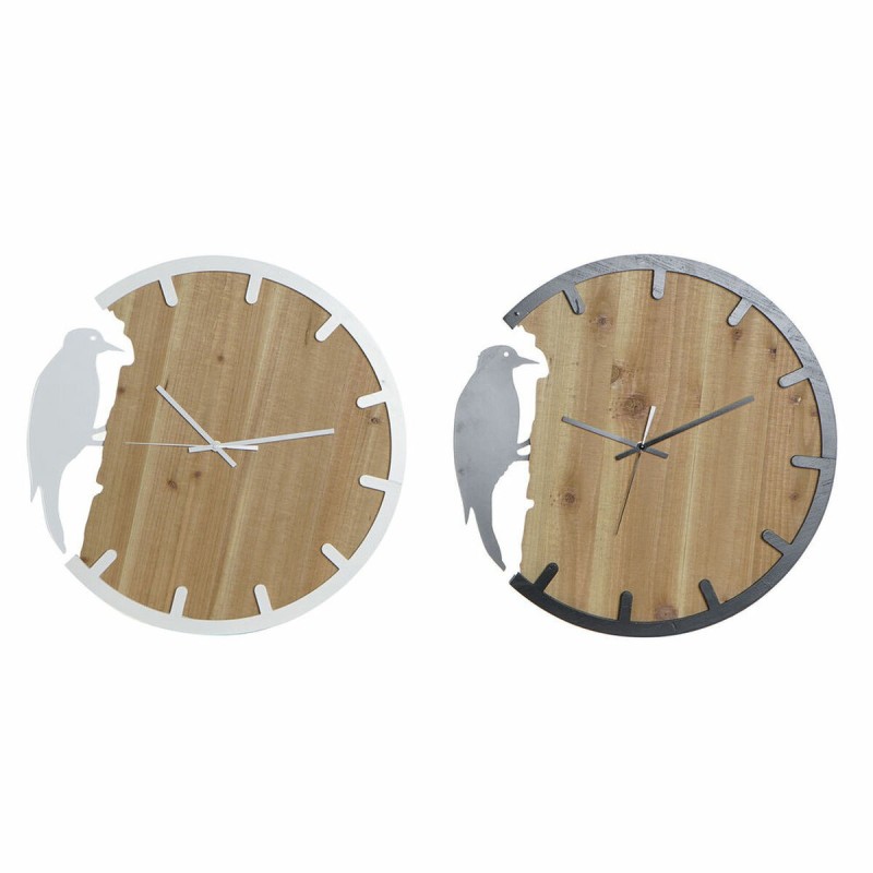 Horloge Murale DKD Home Decor Noir Marron Blanc Fer Oiseau 50 x 4 x 50 cm Bois MDF (2 Unités)