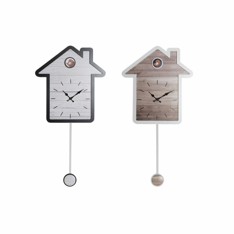 Horloge Murale DKD Home Decor 32 x 5 x 56 cm Naturel Blanc Plastique Maison Bois MDF (2 Unités)