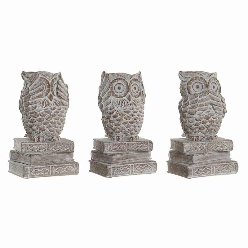 Figurine Décorative DKD Home Decor Blanc Hibou Décapé 11 x 11 x 20 cm (3 Unités)