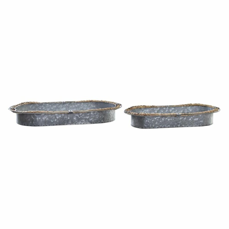 Centre de Table DKD Home Decor Gris Marron Fer Fibre (51 x 26 x 7 cm)