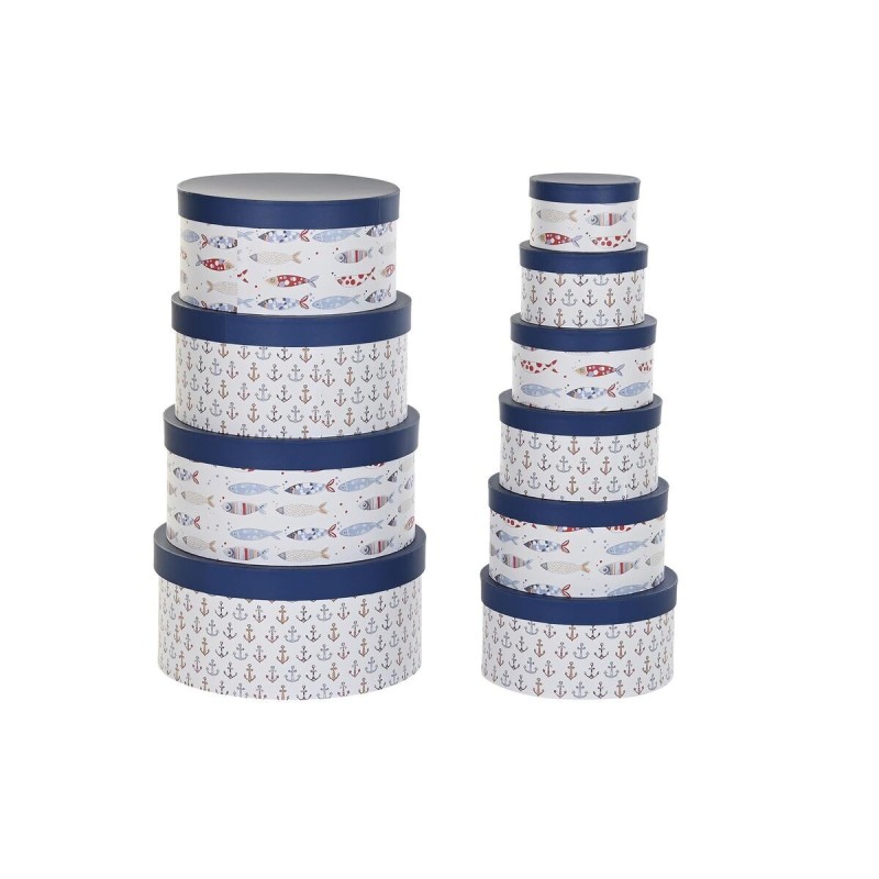 Jeu de Caisses de Rangement Empilables DKD Home Decor Marin Rayures Blanc Blue marine Carton (37