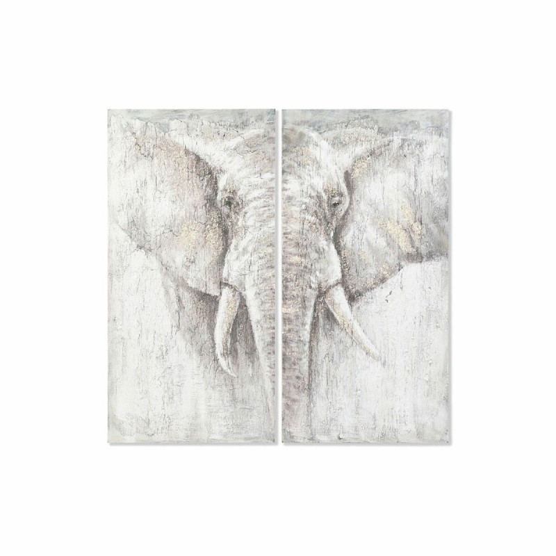 Jeu de 2 tableaux DKD Home Decor Eléphant Colonial 120 x 3