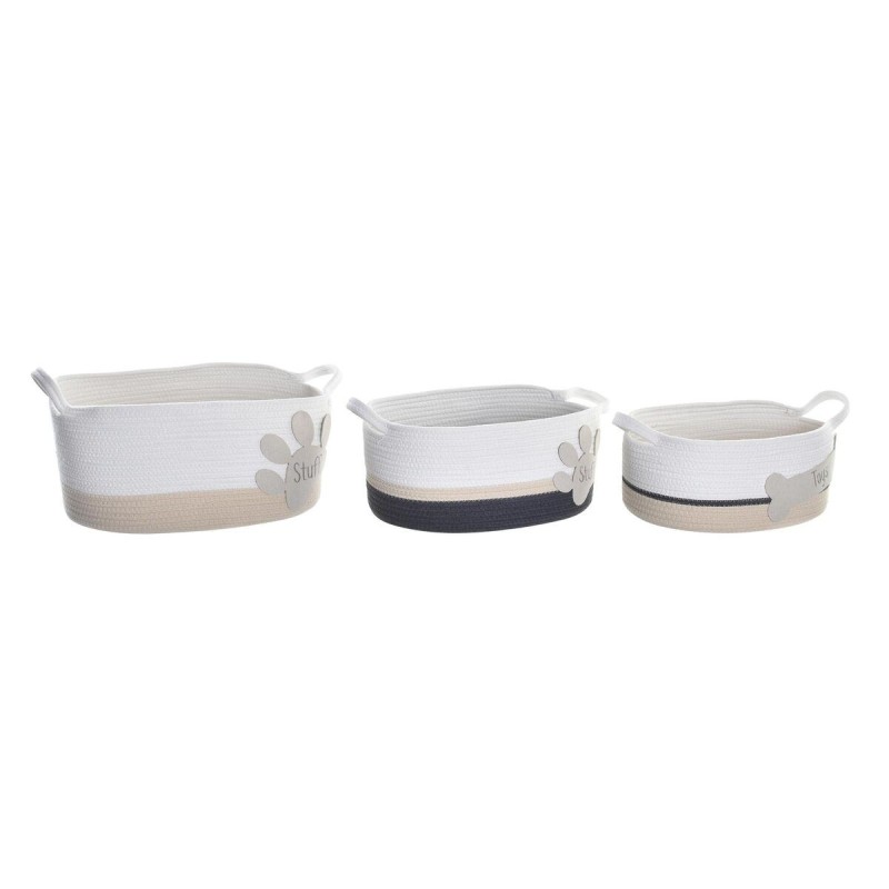 Set de basket DKD Home Decor Blanc Gris Crème 60 x 31 x 25 cm (3 Pièces)