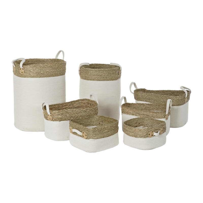 Set de basket DKD Home Decor Blanc Coton Fibre naturelle (41 x 41 x 52