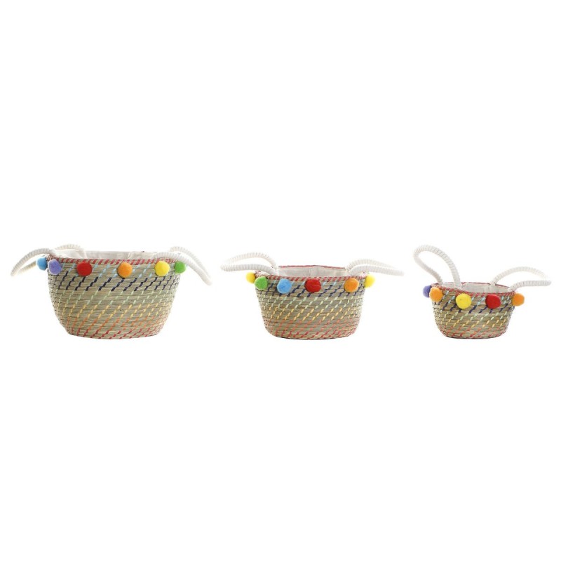 Set de basket DKD Home Decor Polyester Pompons (57 x 45 x 42