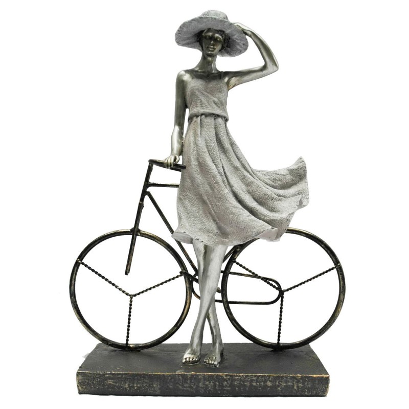 Figurine Décorative DKD Home Decor Femme Argenté Bicyclette Métal Résine (27