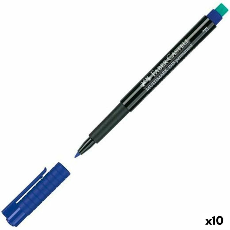 Marqueur permanent Faber-Castell Multimark 1513 F Bleu (10 Unités)