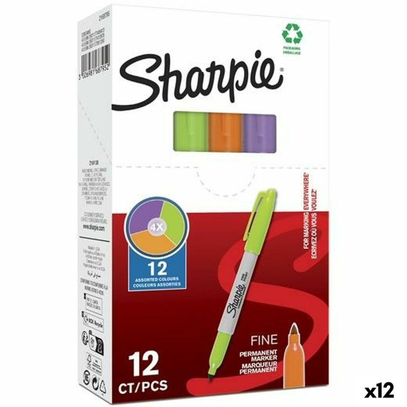 Marqueur permanent Sharpie Vert Violet Orange (12 Unités)