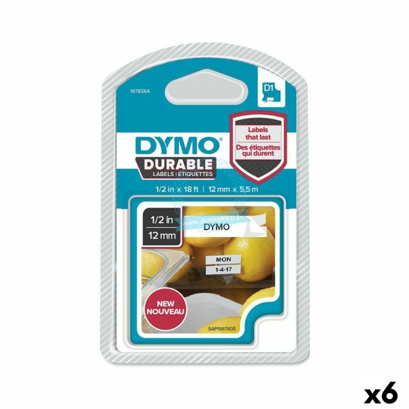 Ruban de transfert thermique Dymo Blanc Noir 12 x 5