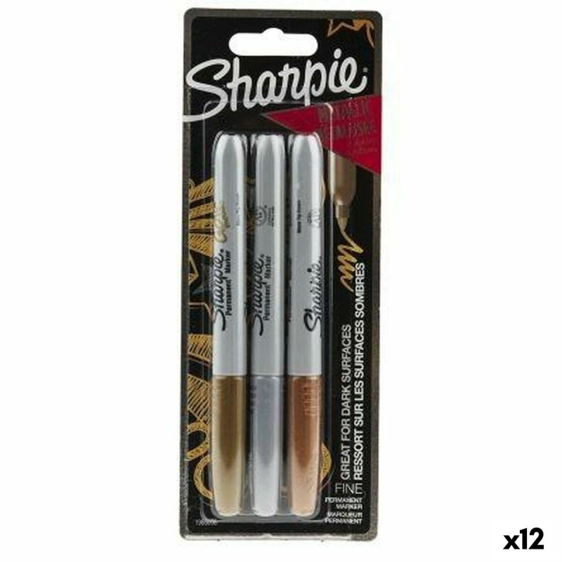 Ensemble de Marqueurs Sharpie Multicouleur métallique 3 Pièces 1 mm (12 Unités)