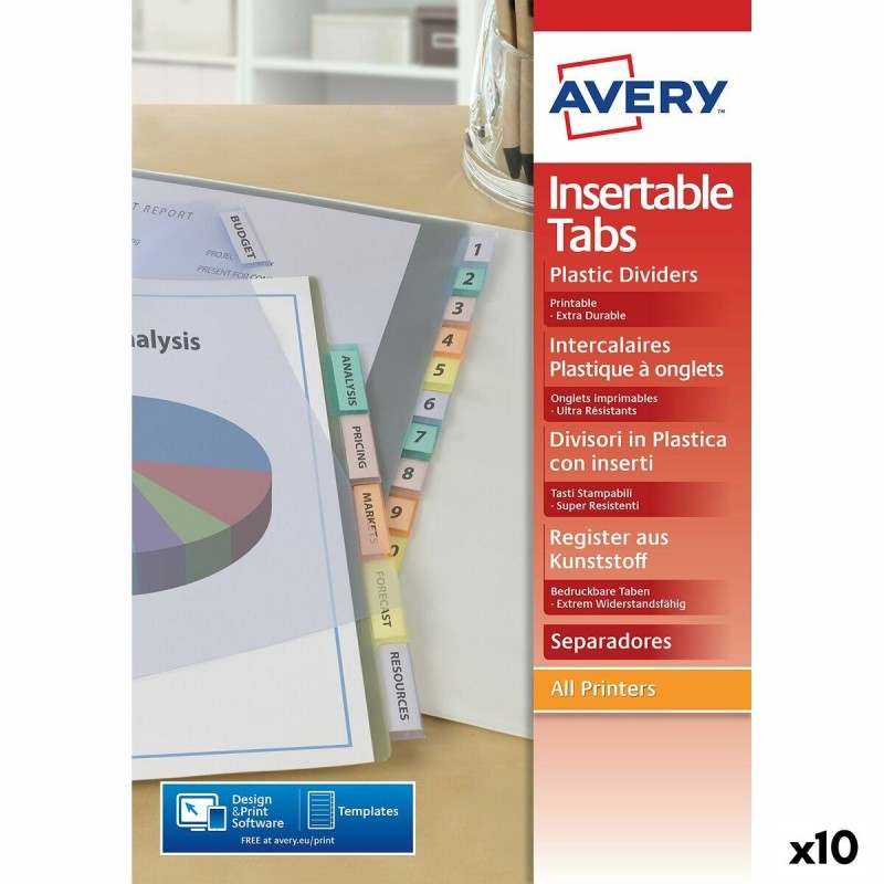 Séparateurs Avery Transparent A4 12 Volets (10 Unités)