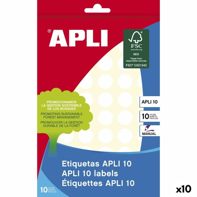 Étiquettes adhésives Apli Blanc 10 Volets Ø 1