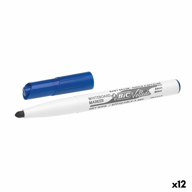 Marqueur pour tableau blanc Bic Velleda 1741 Bleu Blanc (12 Unités)