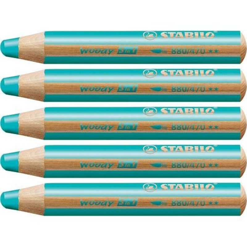 Crayons de couleur Stabilo Woody Turquoise 3-en-1 (5 Unités)