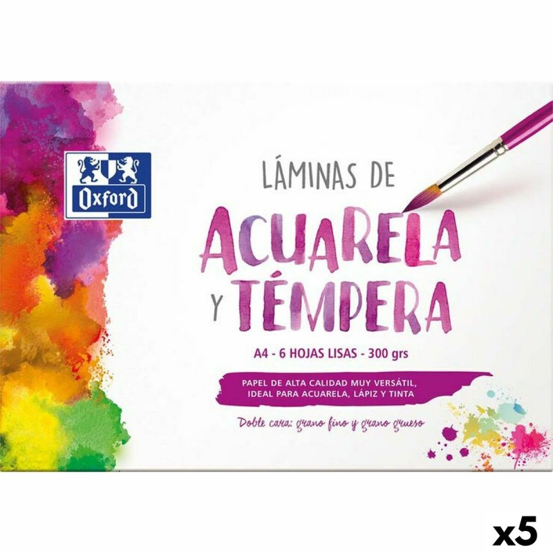 Papier pour aquarelle Oxford 6 feuilles 300 g/m² (5 Unités)