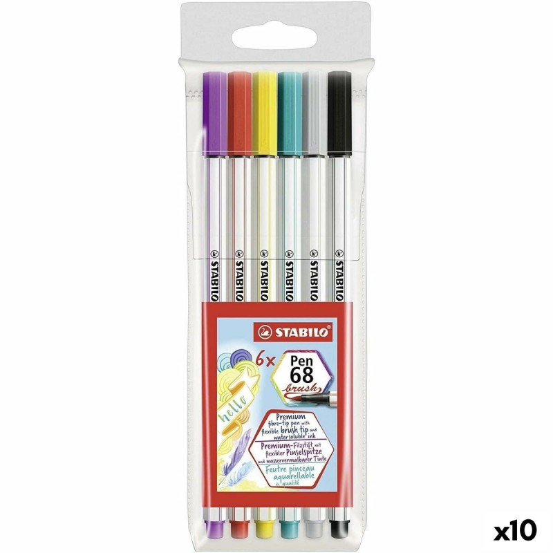 Ensemble de Marqueurs Stabilo Pen 68 Brush Multicouleur (10 Unités)