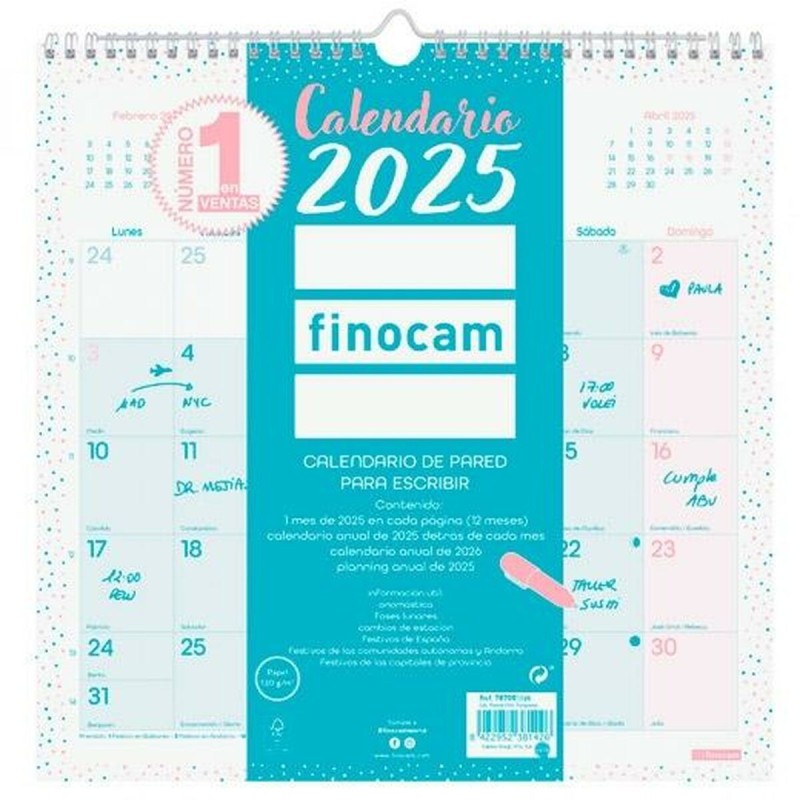 calendrier mural Finocam CHIC Turquoise Papier 2025 30 x 30 cm