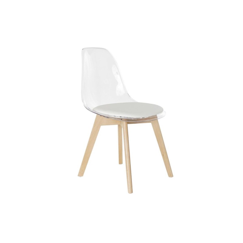 Chaise de Salle à Manger DKD Home Decor Blanc Transparent Naturel Bois Polycarbonate 54 x 47 x 81 cm