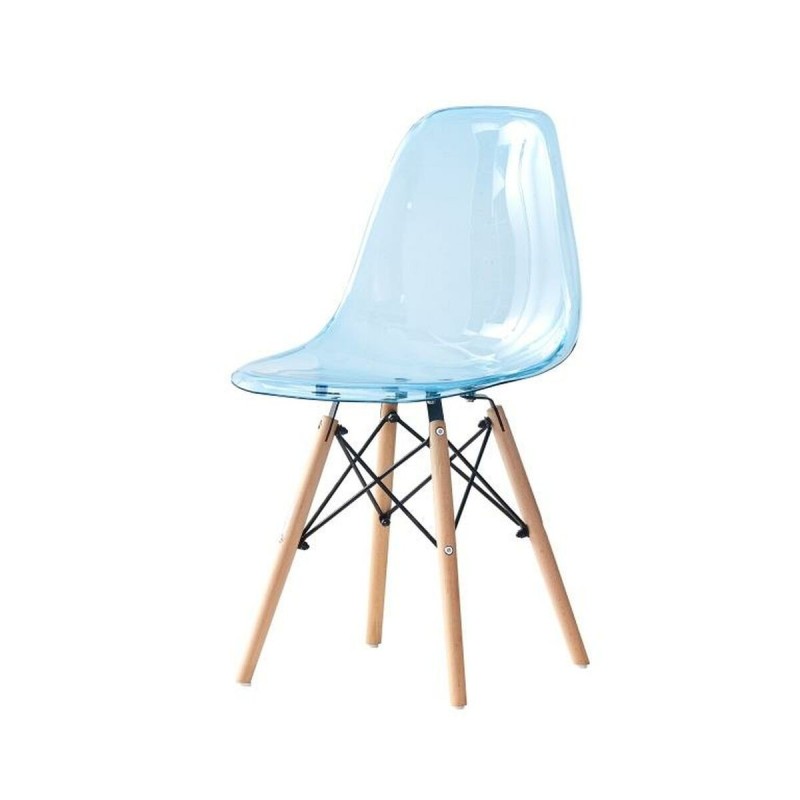 Chaise de Salle à Manger DKD Home Decor Naturel Bleu PVC Bouleau (50 x 46 x 83