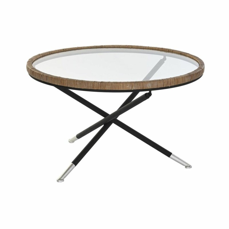 Table d'appoint DKD Home Decor 80 x 80 x 48 cm Verre Naturel Argenté Noir Métal