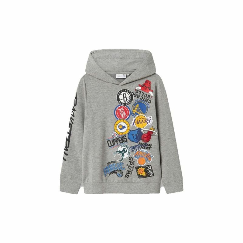 Sweat à capuche enfant Name It mjusty Nba Wh Unb Ous Gris