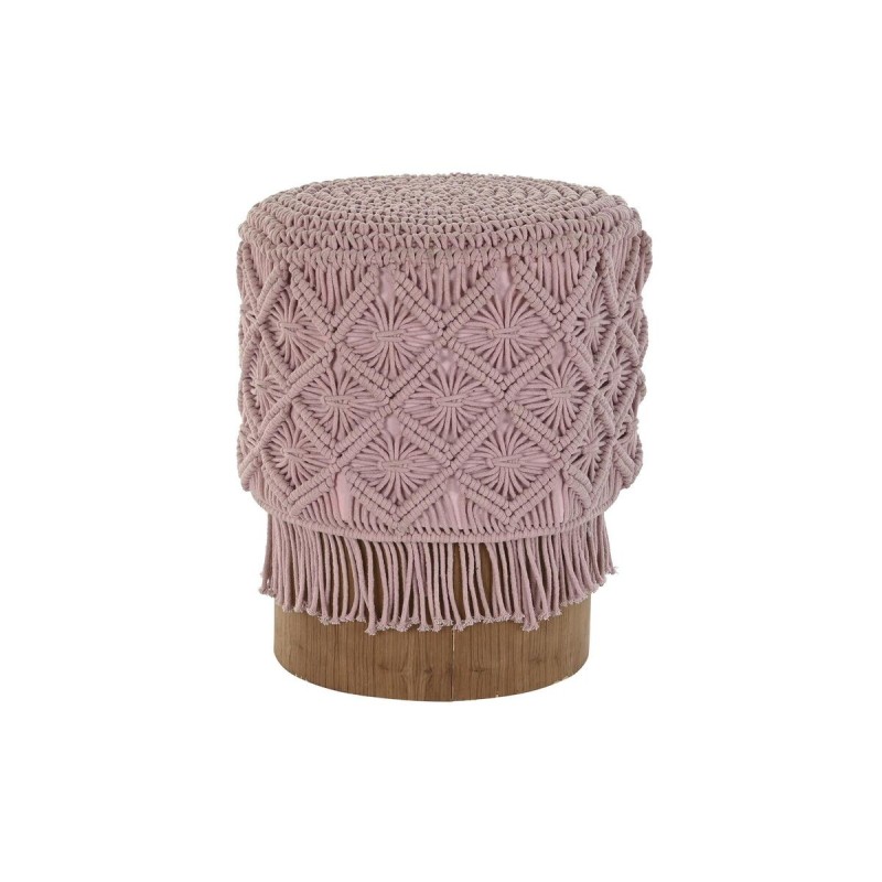 Repose-pied DKD Home Decor 43 x 43 x 51 cm Bois Marron Rose clair Macramé Boho