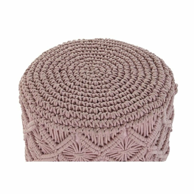 Repose-pied DKD Home Decor 43 x 43 x 51 cm Bois Marron Rose clair Macramé Boho