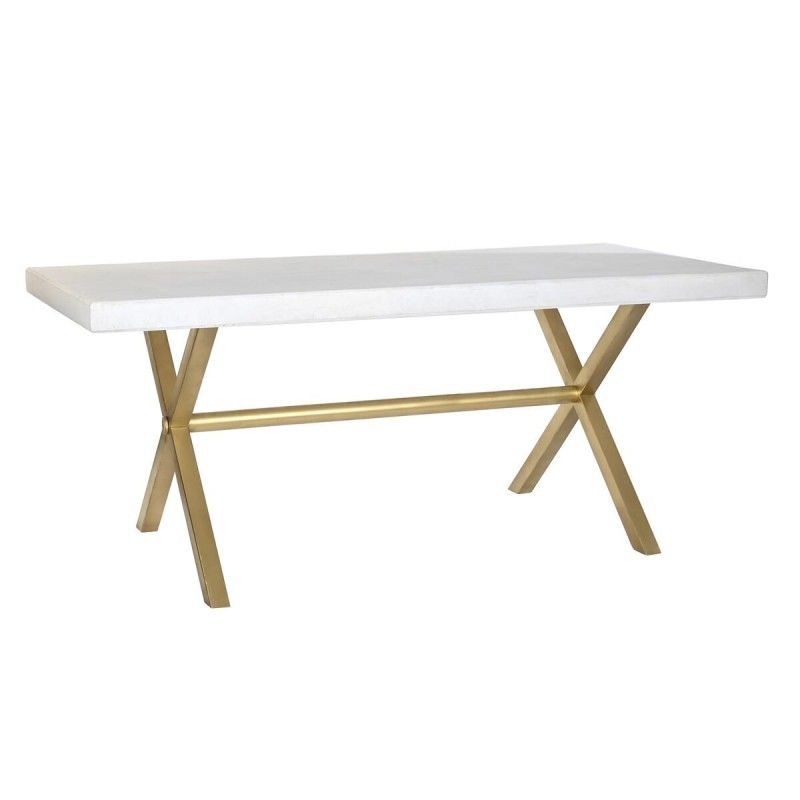 Table de Salle à Manger DKD Home Decor Blanc Doré Laiton Bois de manguier 180 x 90 x 76 cm