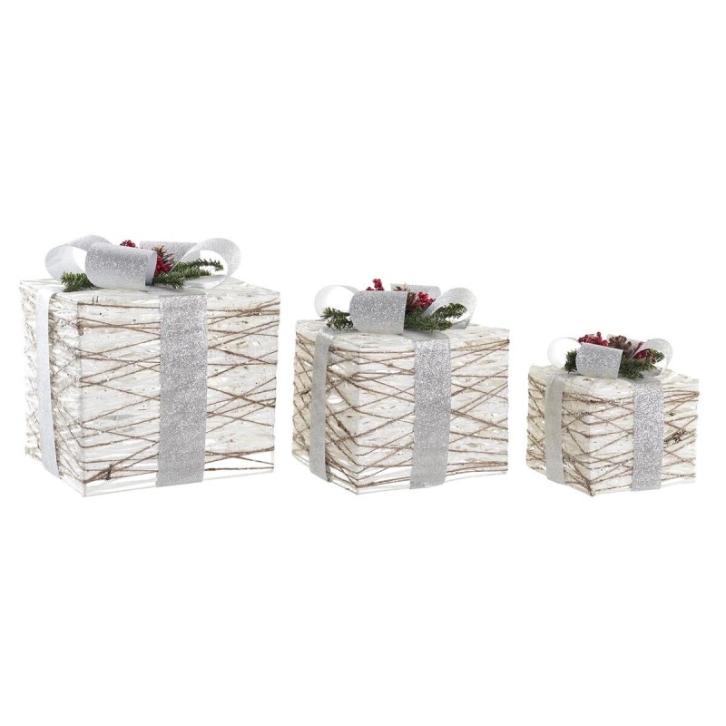 Set de boîtes décoratives DKD Home Decor LED Blanc Argenté 25 x 25 x 28 cm (3 Pièces)