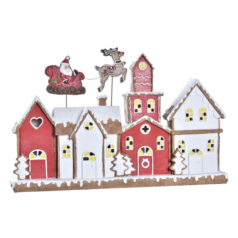 Décorations de Noël DKD Home Decor Maison Blanc Rouge Résine 41 x 7