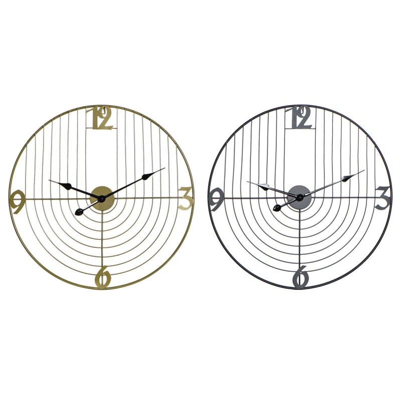 Horloge Murale DKD Home Decor Noir Doré Métal 60 x 3 x 60 cm Moderne (2 Unités)