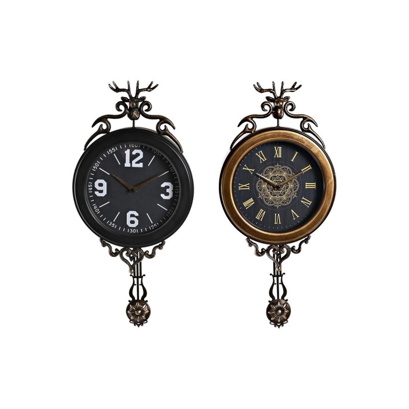 Horloge Murale DKD Home Decor Noir Doré Verre Fer Pendule 27 x 7