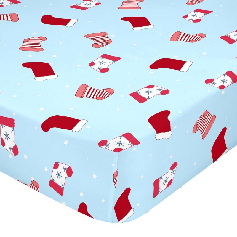 Drap housse HappyFriday XMAS Bleu Multicouleur 60 x 120 x 14 cm