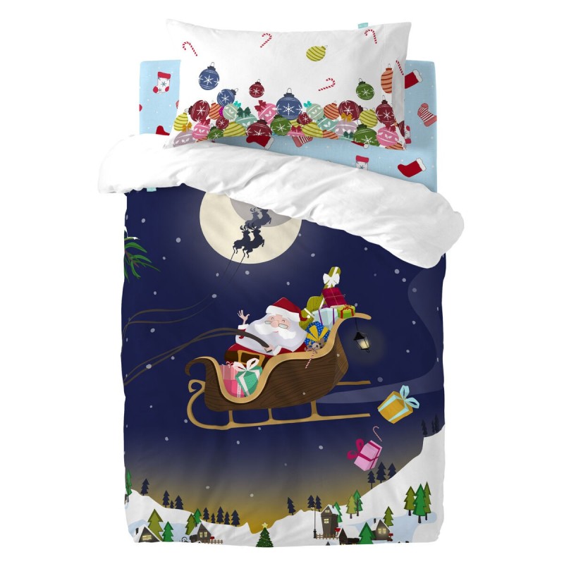 Drap housse HappyFriday XMAS Bleu Multicouleur 60 x 120 x 14 cm