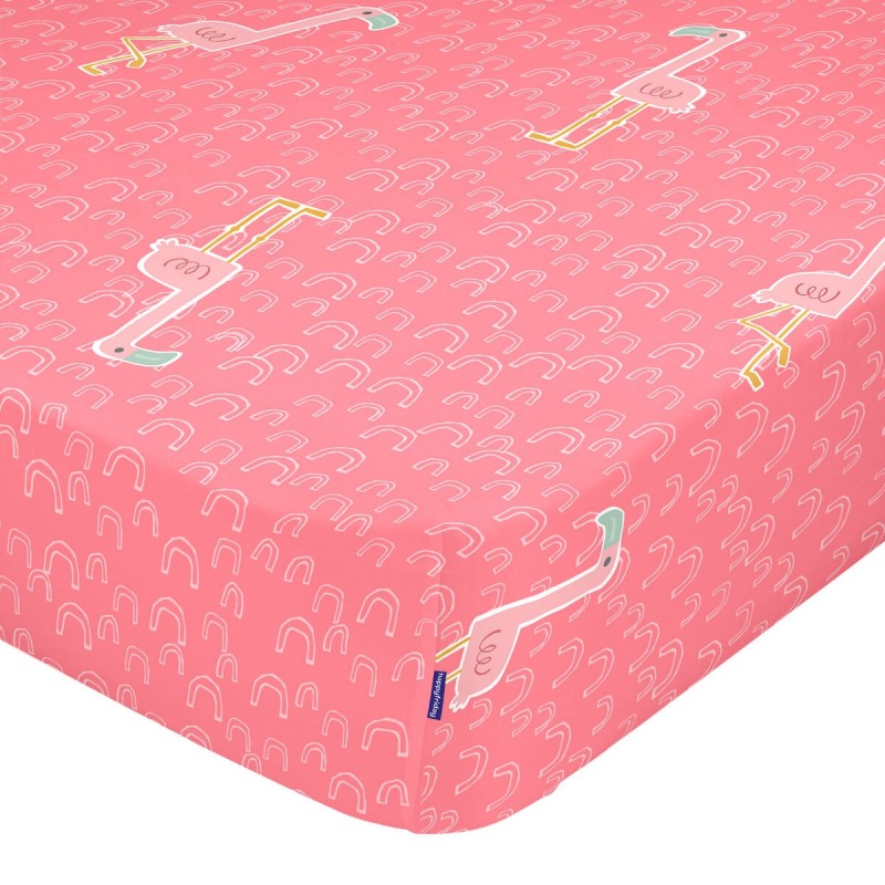 Drap housse HappyFriday MOSHI MOSHI Multicouleur 60 x 120 x 14 cm Flamant rose