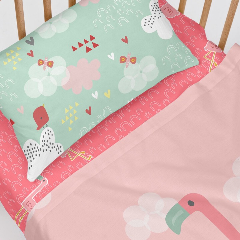 Drap housse HappyFriday MOSHI MOSHI Multicouleur 60 x 120 x 14 cm Flamant rose